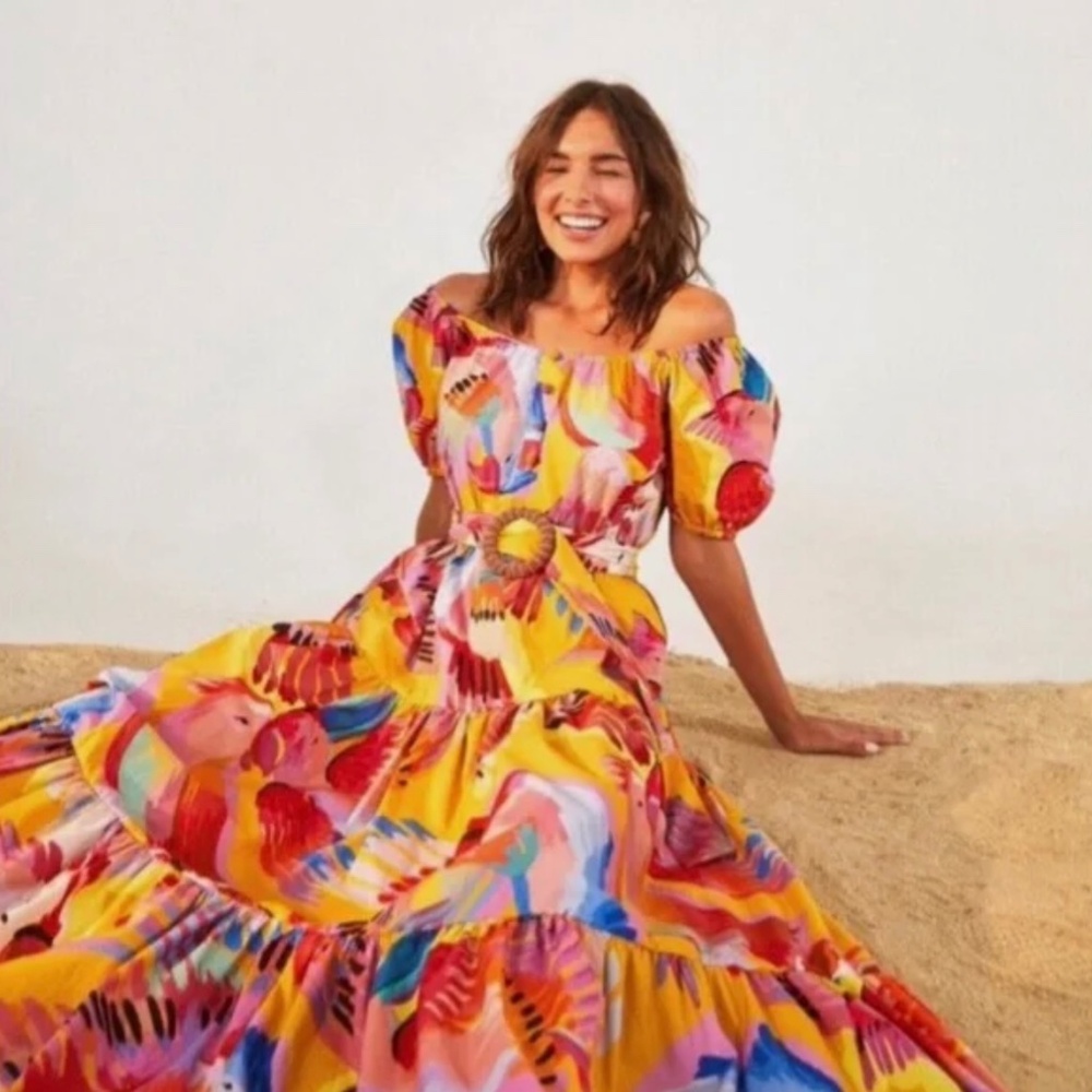 Farm Rio Neon Macaws Puff Sleeve Dress - Size Small